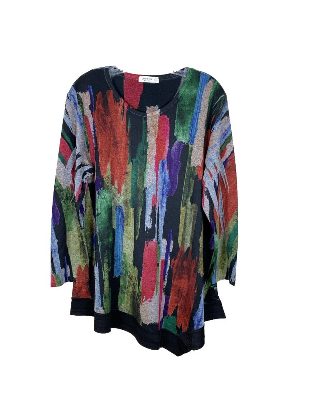 Jess & Jane Womens L Tunic Top Asymmetrical Hem Boho Artsy USA Stretch Lagenlook